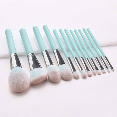 12 Light Blue Makeup Brushes - Zambeel