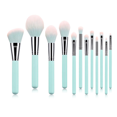 12 Light Blue Makeup Brushes - Zambeel