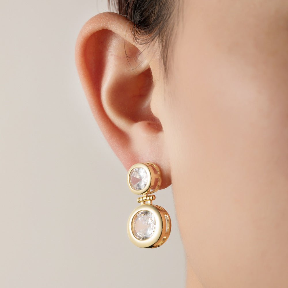 14K Real Gold Plating Round Ring Earrings Micro - Inlaid - Zambeel
