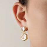 14K Real Gold Plating Round Ring Earrings Micro - Inlaid - Zambeel