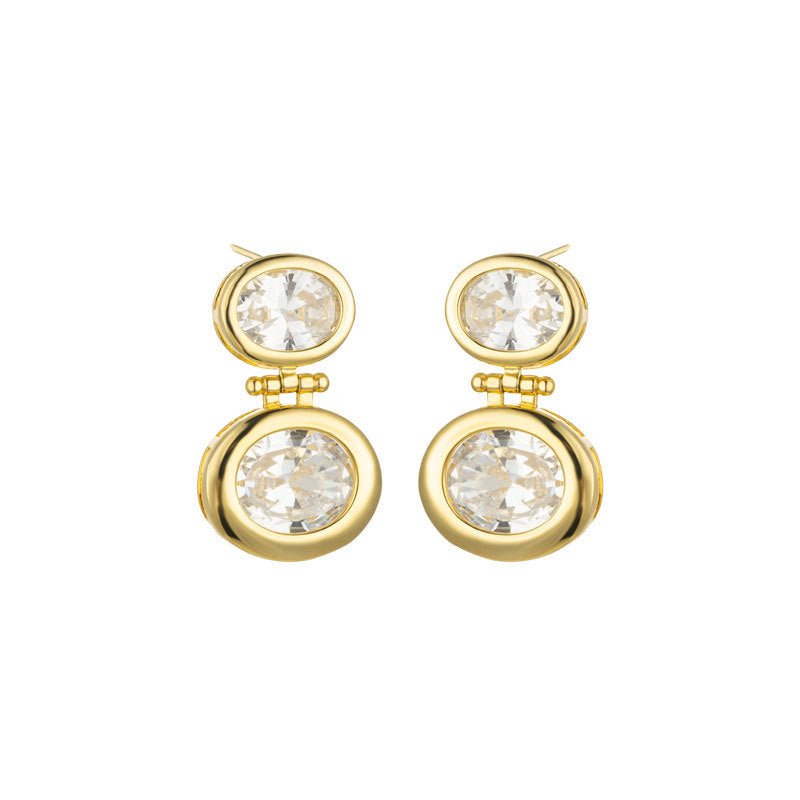 14K Real Gold Plating Round Ring Earrings Micro - Inlaid - Zambeel