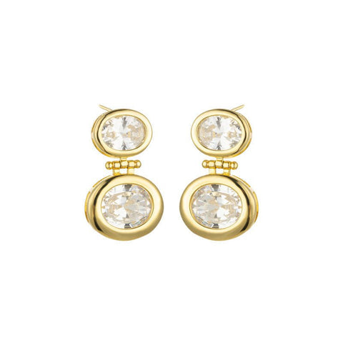 14K Real Gold Plating Round Ring Earrings Micro - Inlaid - Zambeel