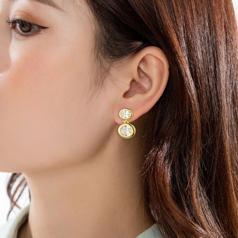 14K Real Gold Plating Round Ring Earrings Micro - Inlaid - Zambeel