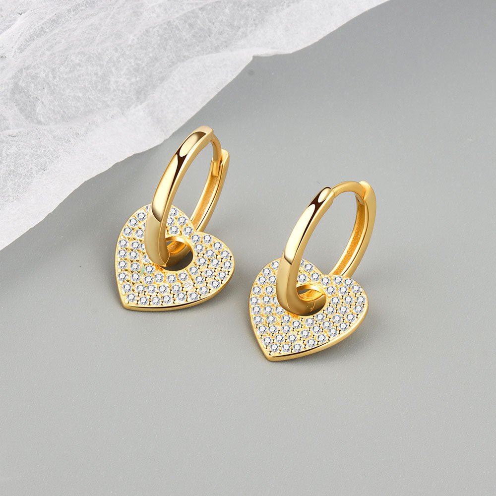18K Gold Copper Micro - inlaid Earrings European And American Famous Diamond Heart Earrings - Zambeel