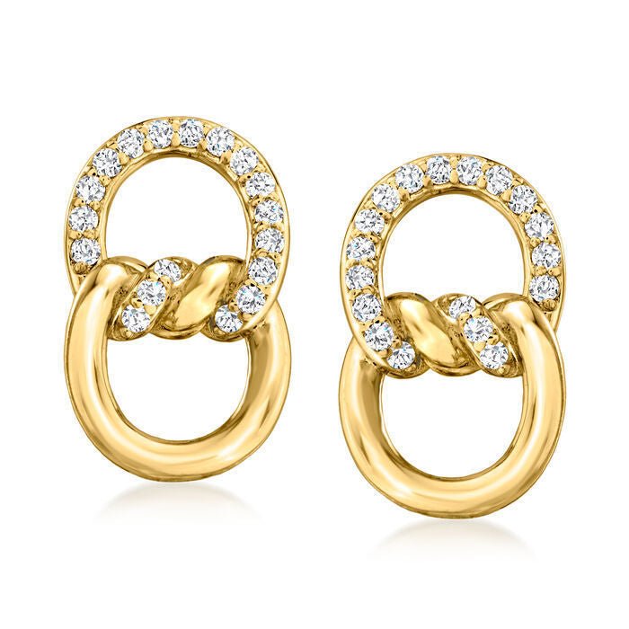 18K Gold Double D Ring Micro Inlaid Zircon Bends And Hitches Stud Earrings - Zambeel