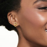 18K Gold Double D Ring Micro Inlaid Zircon Bends And Hitches Stud Earrings - Zambeel