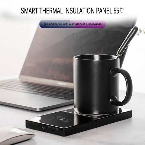 2 In 1 Heating Mug Cup Warmer Electric Wireless Charger For Home Office Coffee Milk - Zambeel