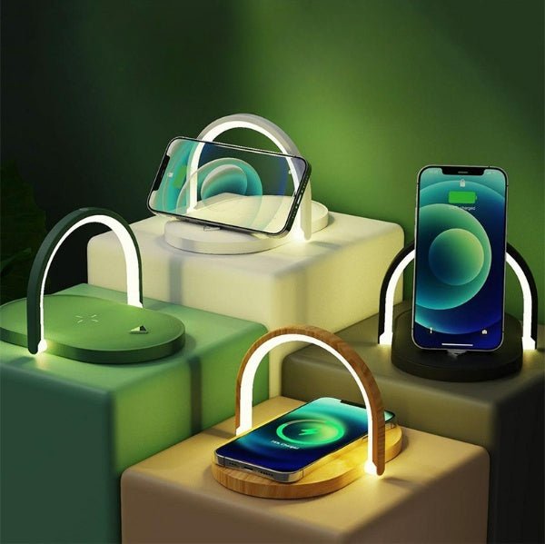 3 In 1 Foldable Wireless Charger Night Light Wireless Charging Station Stonego LED Reading Table Lamp 15W Fast Charging Light - Zambeel