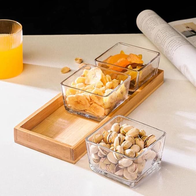 3 - pc Square Storage Jar Set with Wooden Tray - Zambeel