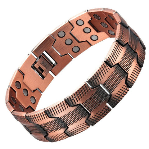 3 - row Magnet 21 Wide Pure Copper Diagonal Bracelet - Zambeel