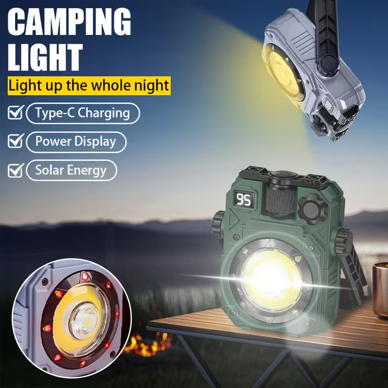 Multifunctional Rechargeable LED Work Light with Solar Panel & Magnet