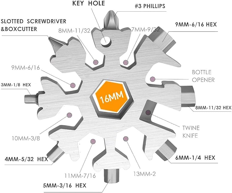 8 - in - 1 Snowflake Multi - Tool Keychain - Zambeel