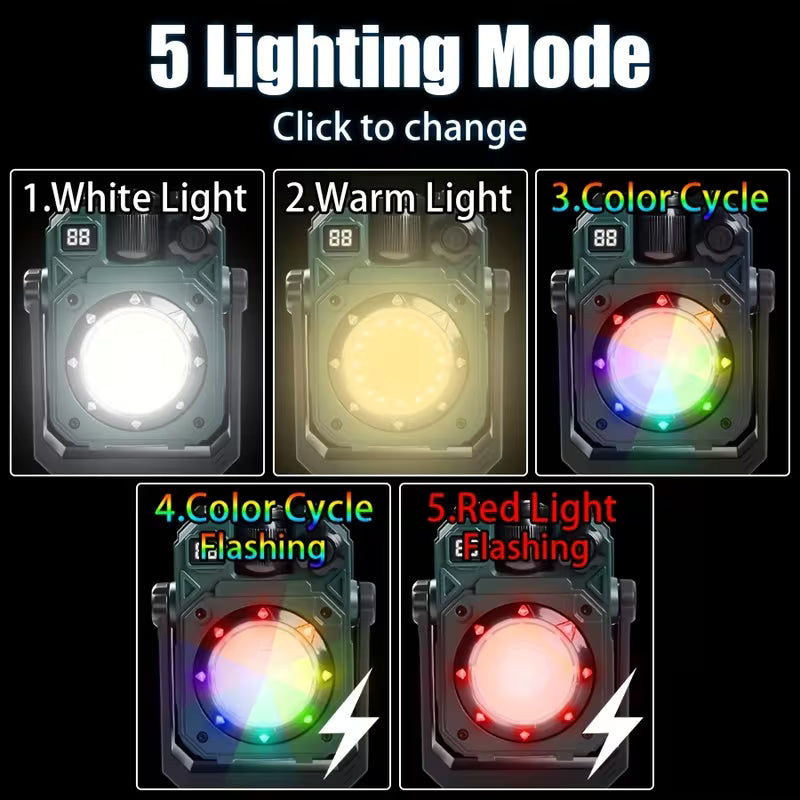 Multifunctional Rechargeable LED Work Light with Solar Panel & Magnet