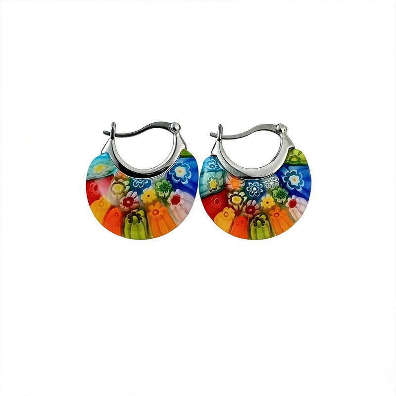 A Pair Of Bohemian - style Stained - glass Hoop Earrings - Zambeel