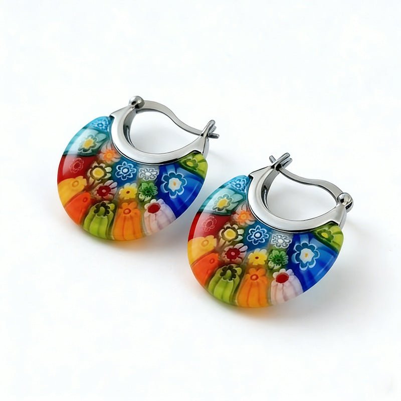 A Pair Of Bohemian - style Stained - glass Hoop Earrings - Zambeel