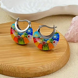 A Pair Of Bohemian - style Stained - glass Hoop Earrings - Zambeel