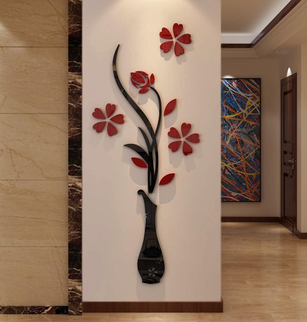 Acrylic 3D Vase plum wall stickers living room bedroom TV background decoration mm - Zambeel