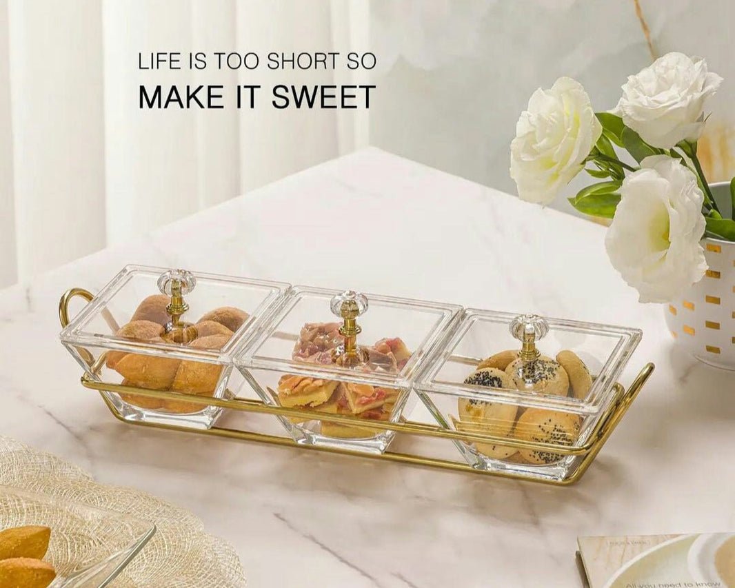 Acrylic Dry Fruit & Snack Jar Set with Serving Tray - Zambeel
