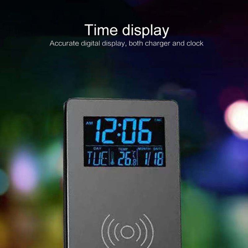 Alarm Clock Wireless Charger Mobile Phone Holder Perpetual Calendar Temperature Bedside Desktop - Zambeel