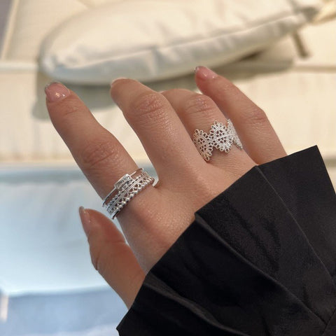 All - match Gentle Sterling Silver Lace Hollow Ring - Zambeel