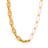 All - Match Titanium Steel Gold - Plated Freshwater Pearl Necklace - Zambeel