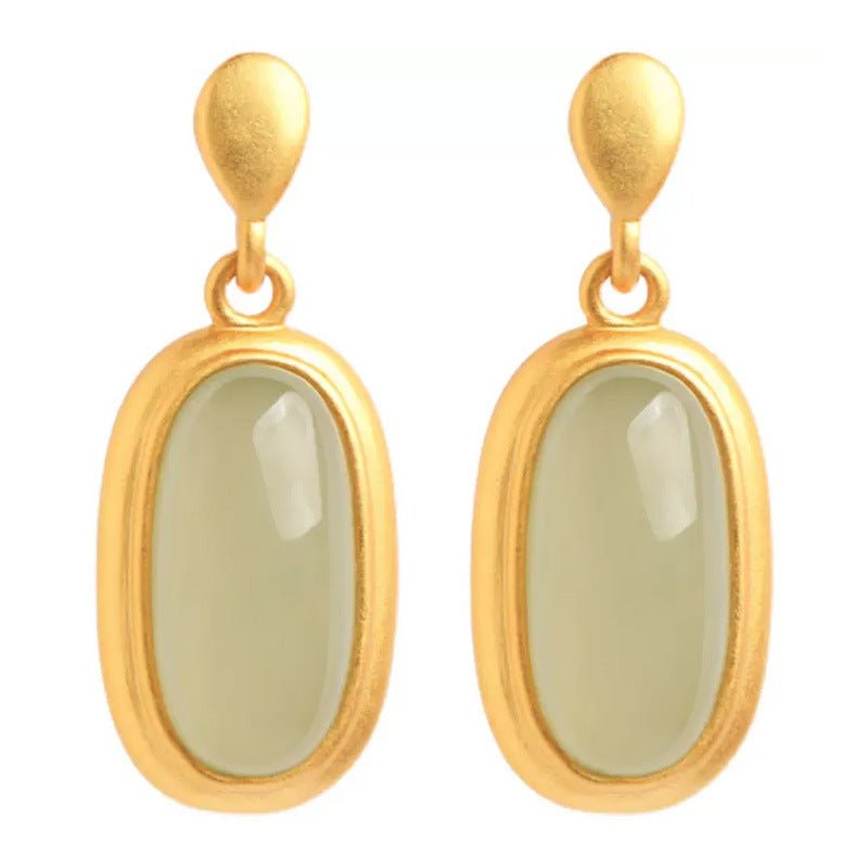Ancient Gold Inlaid Hetian Jade Earrings For Women New Long - Zambeel