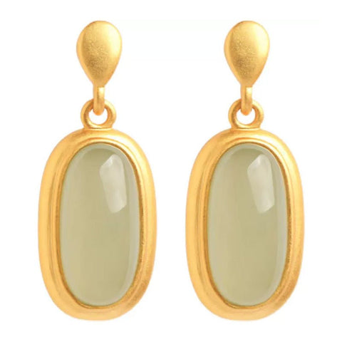 Ancient Gold Inlaid Hetian Jade Earrings For Women New Long - Zambeel