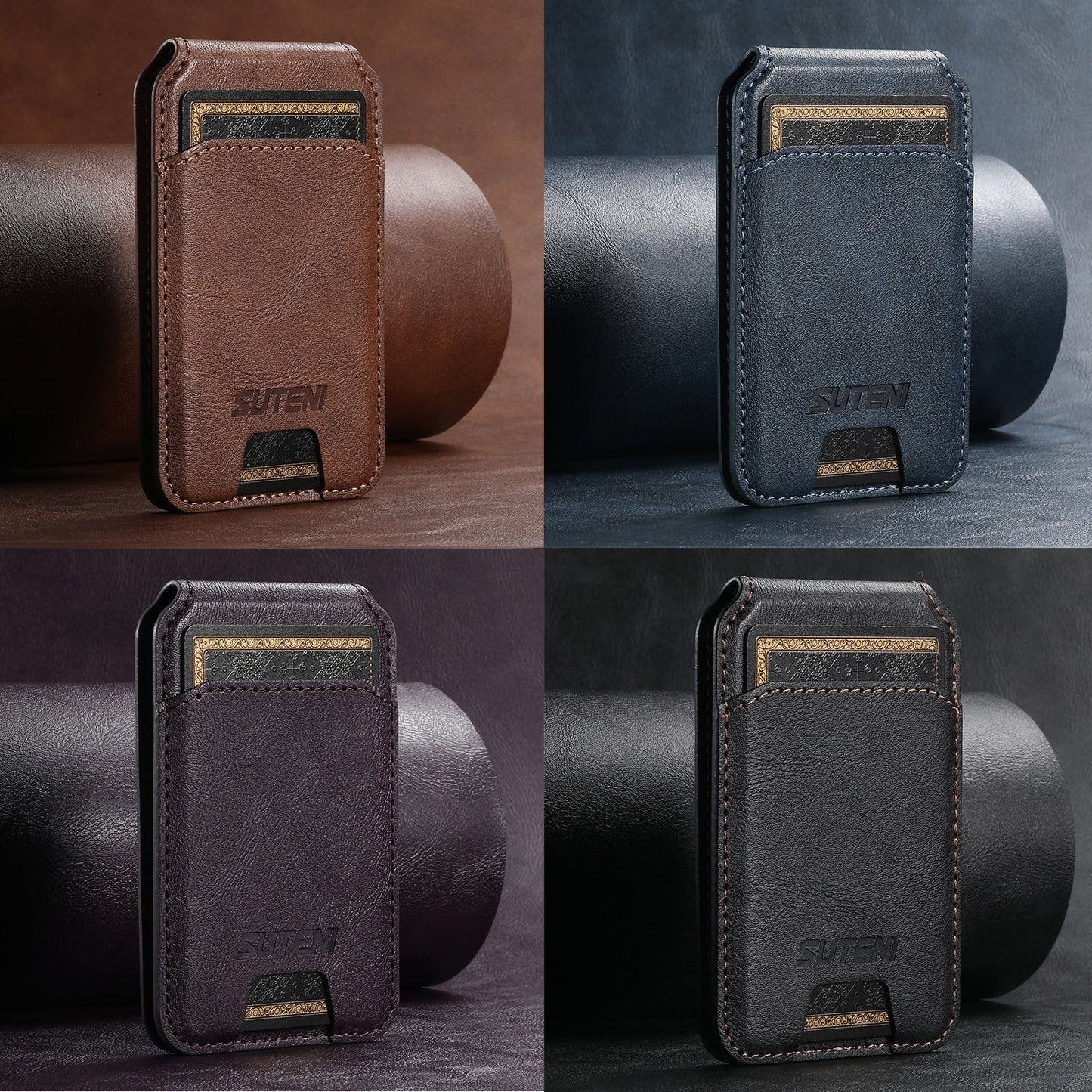 Android Universal Phone Magnetic Card Holder MagSafe Magnetic Ring PU Leather - Zambeel