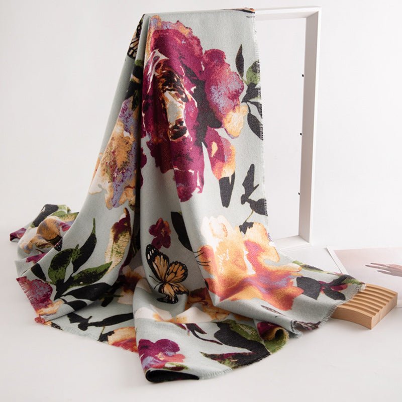 Artificial Cashmere Scarf Female Plant Print Fashion Commuter - Zambeel
