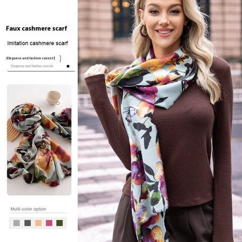 Artificial Cashmere Scarf Female Plant Print Fashion Commuter - Zambeel