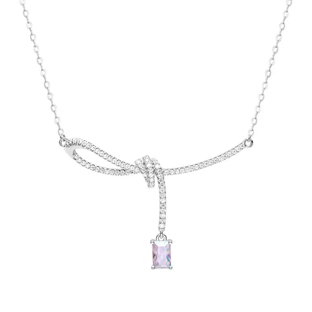 Aurora Small Sugar Cube Ribbon Knot Necklace Female Clavicle Chain - Zambeel