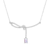 Aurora Small Sugar Cube Ribbon Knot Necklace Female Clavicle Chain - Zambeel