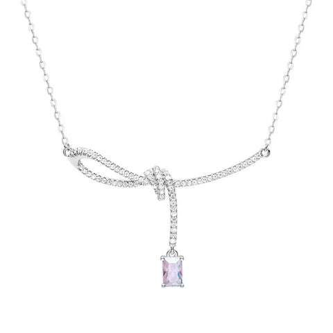 Aurora Small Sugar Cube Ribbon Knot Necklace Female Clavicle Chain - Zambeel
