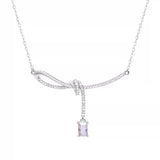 Aurora Small Sugar Cube Ribbon Knot Necklace Female Clavicle Chain - Zambeel