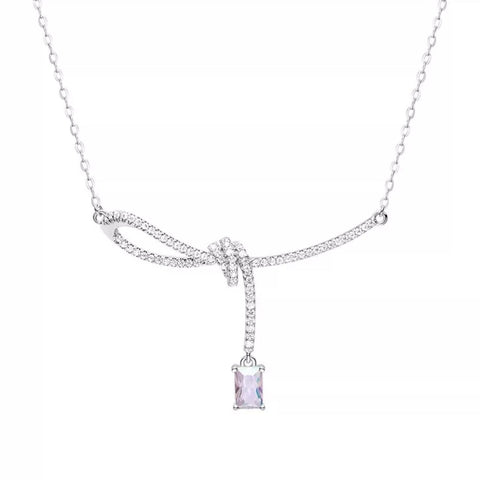 Aurora Small Sugar Cube Ribbon Knot Necklace Female Clavicle Chain - Zambeel