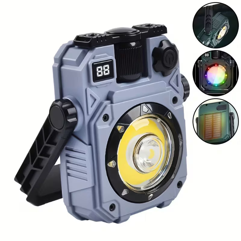 Multifunctional Rechargeable LED Work Light with Solar Panel & Magnet