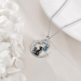 Black Cat Butterfly Moon Branch Winding Pendant Necklace - Zambeel