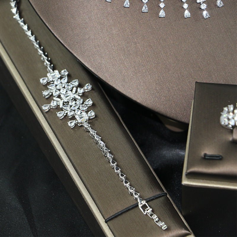 Bridal Zircon 3A Necklace Earrings Four - Piece Set - Zambeel