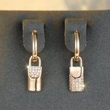 Champagne Gold Round White Diamond Lock Eardrops - Zambeel