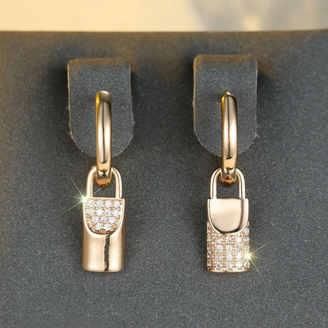 Champagne Gold Round White Diamond Lock Eardrops - Zambeel
