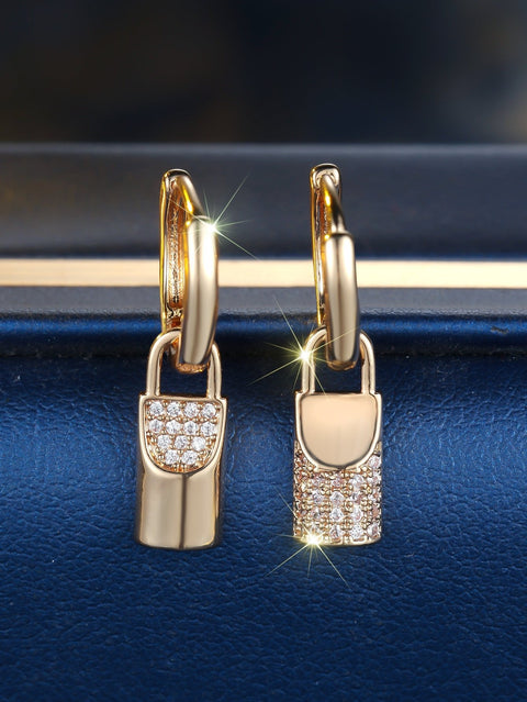 Champagne Gold Round White Diamond Lock Eardrops - Zambeel
