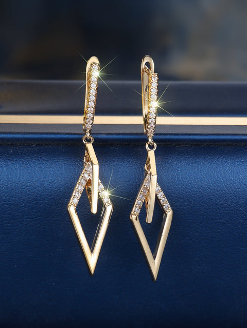 Champagne Gold White Diamond Rhombus Earrings - Zambeel