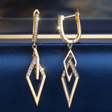 Champagne Gold White Diamond Rhombus Earrings - Zambeel
