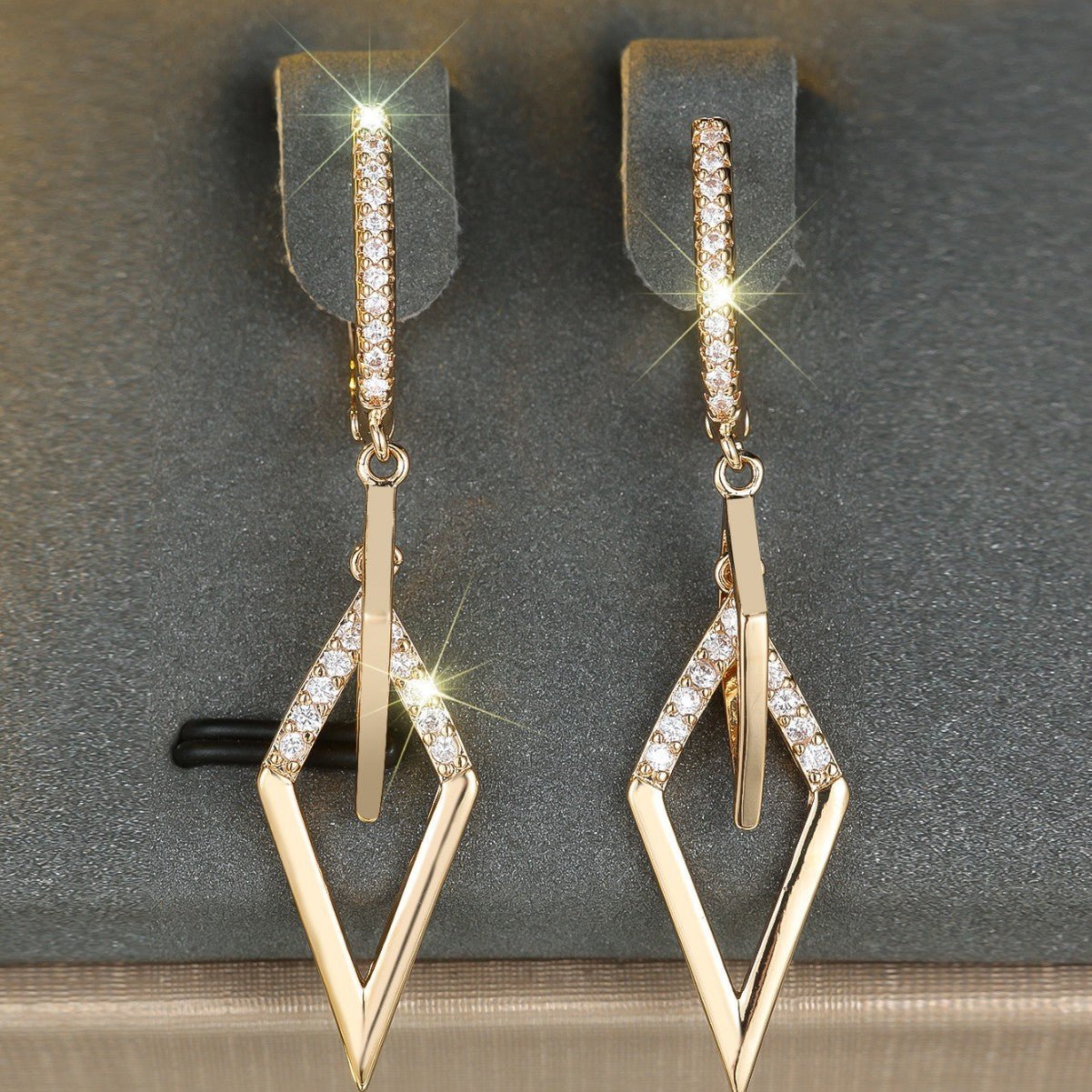 Champagne Gold White Diamond Rhombus Earrings - Zambeel