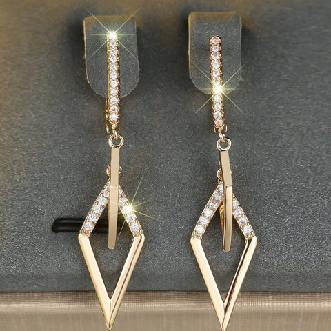 Champagne Gold White Diamond Rhombus Earrings - Zambeel