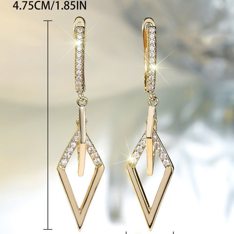 Champagne Gold White Diamond Rhombus Earrings - Zambeel