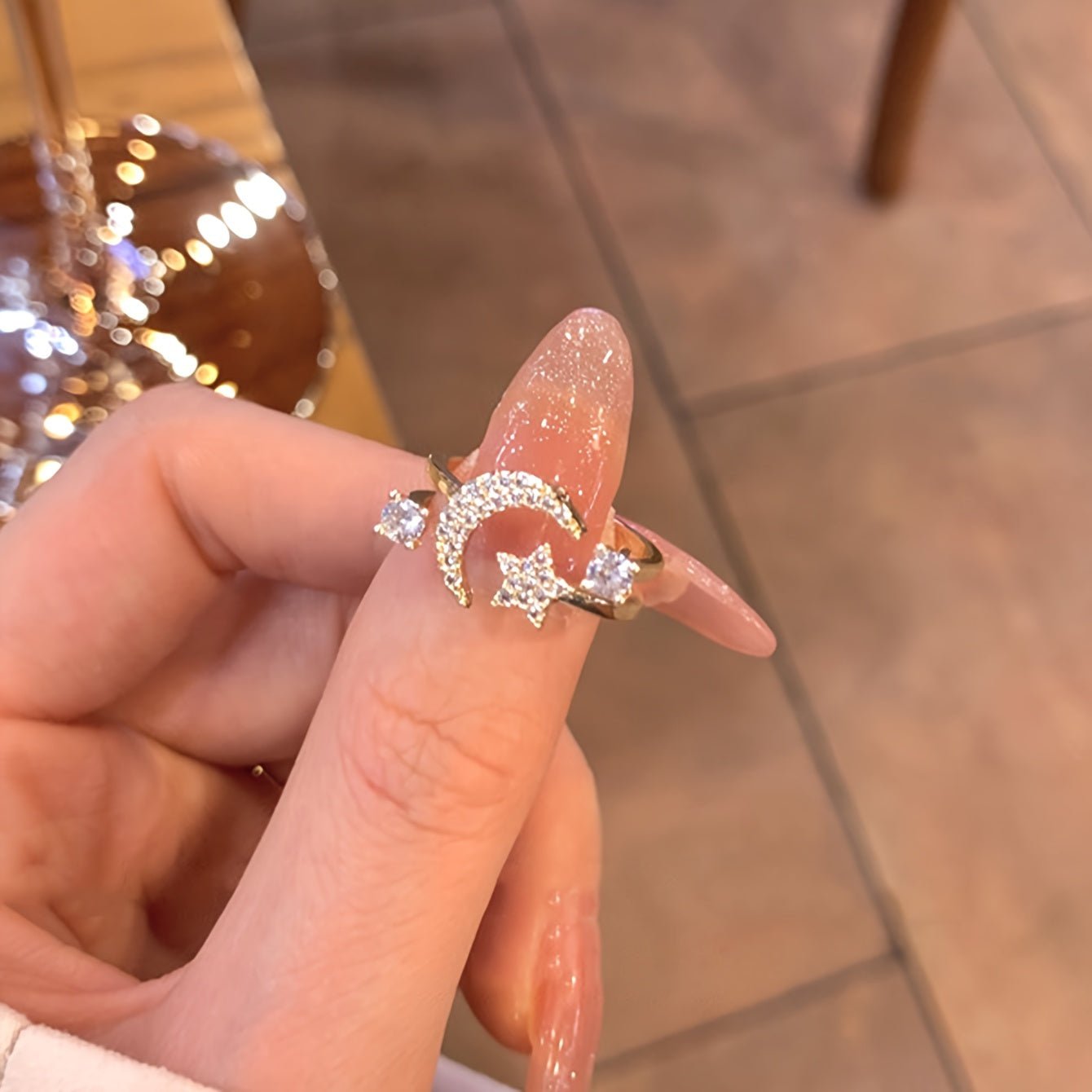 Chic Star Moon Rhinestone Ring, Retro & Minimalist Style, Daily Party Wear, Ideal Ramadan Gift - Zambeel