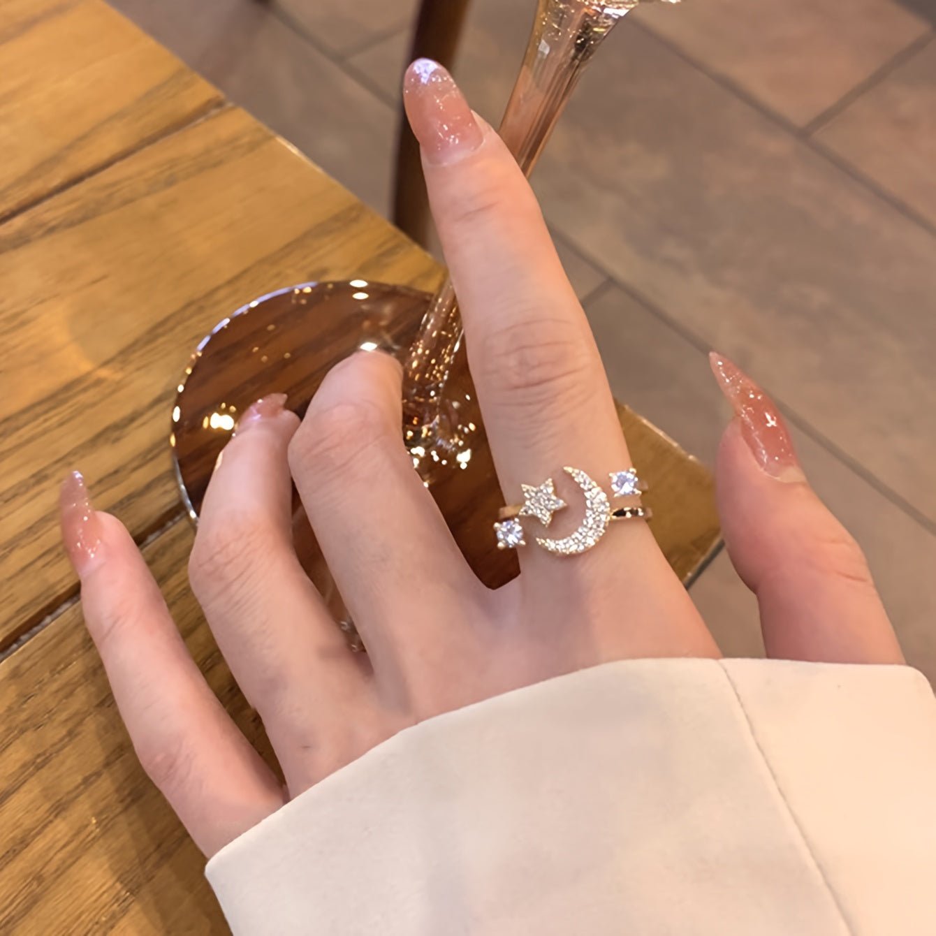 Chic Star Moon Rhinestone Ring, Retro & Minimalist Style, Daily Party Wear, Ideal Ramadan Gift - Zambeel