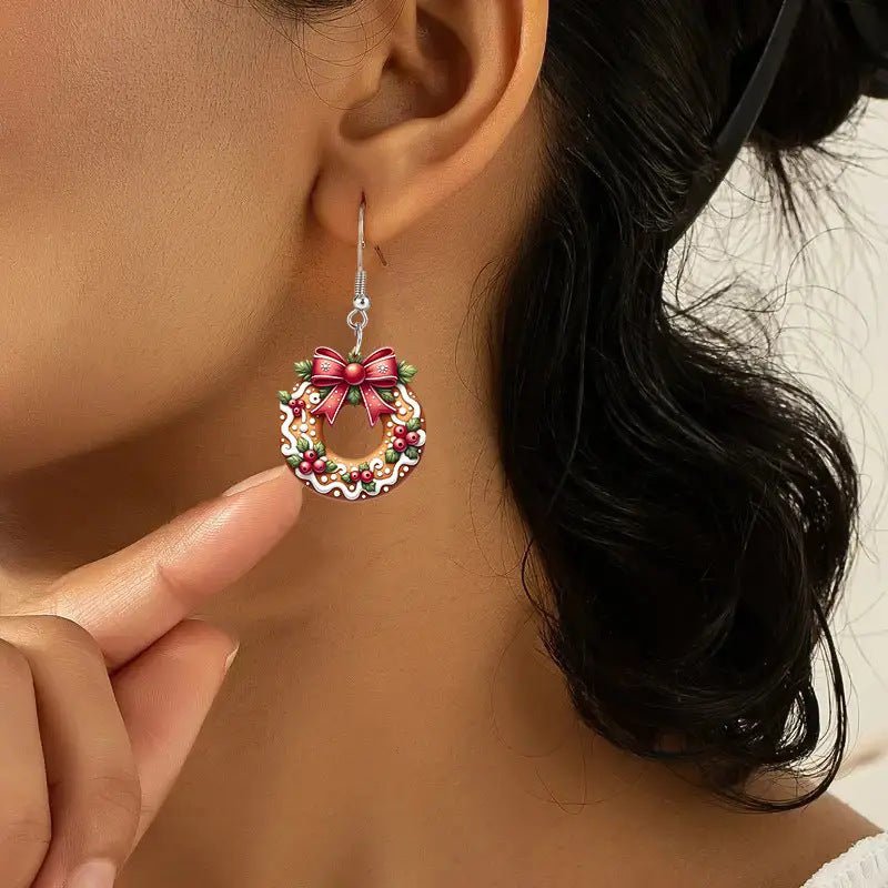 Christmas Cookie Wreath Acrylic Earrings - Zambeel