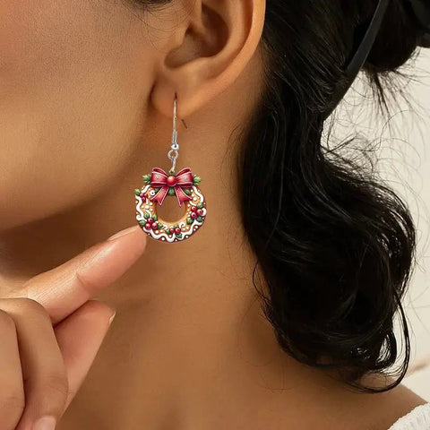 Christmas Cookie Wreath Acrylic Earrings - Zambeel